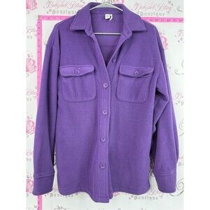 twik button up long sleeve fleece Purple Button-Front Fleece Shirt Jacket